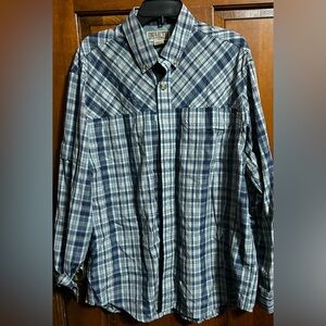 Duluth Trading Co Men's Blue and White Plaid Shirt Long Sleeve Button down